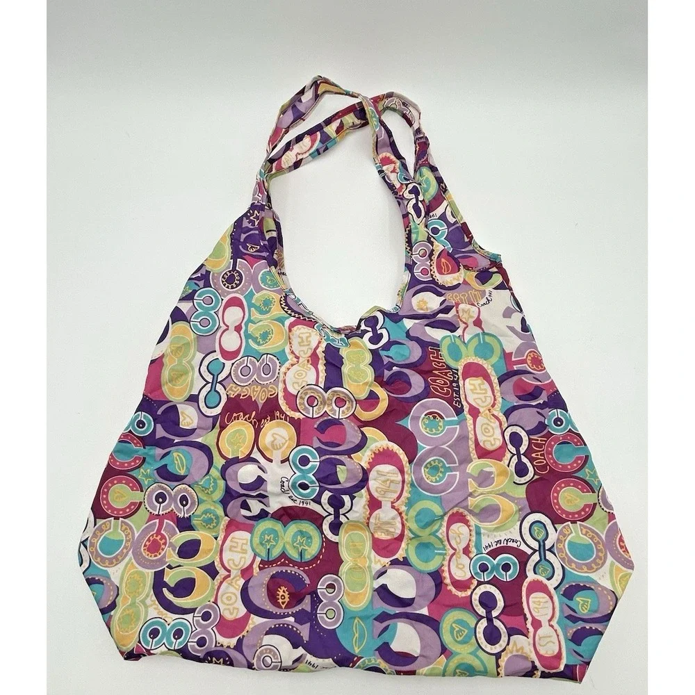 Coach Poppy C Glam Signature Print Packable Nylon Hobo Tote Shopping Bag - Picture 10 of 10